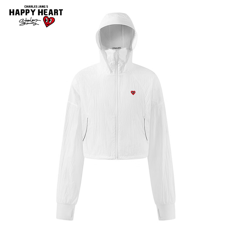 Charles Heart Summer Loose Fit Hooded Casual Women's Ice Cooling Breathable Slimming Versatile Fitted UPF50+ Sun Protection Jacket White S