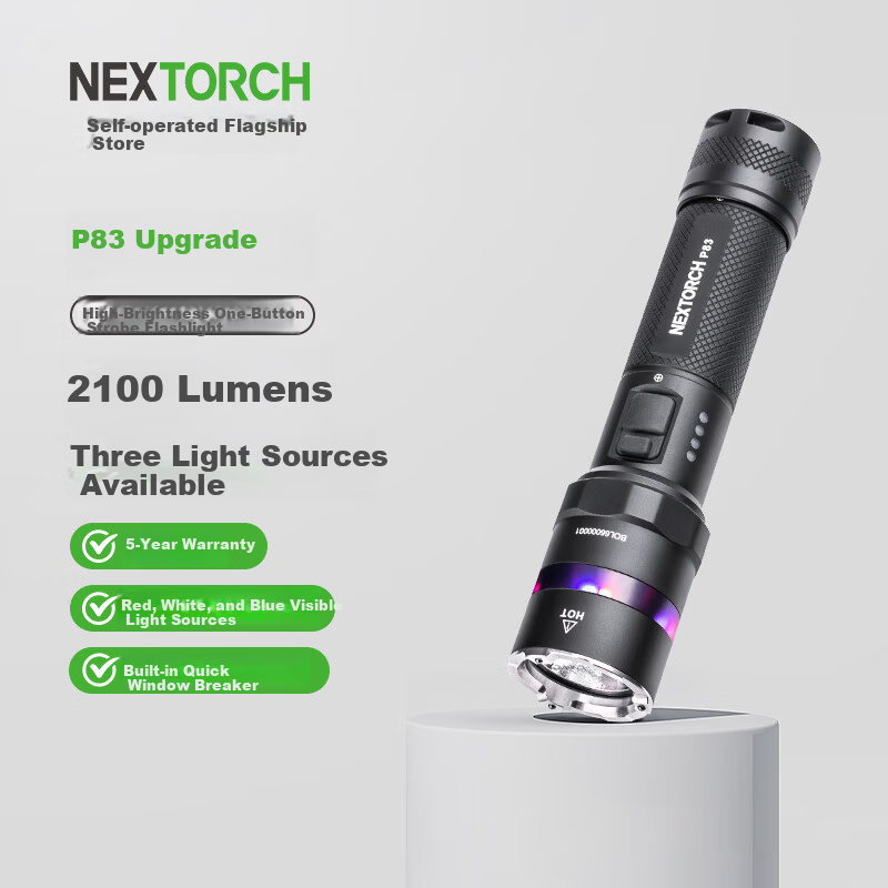 NEXTORCH P83 Red Blue Flash Tactical Flashlight Security Patrol Duty High Brightness 2100 Lumens Outdoor Torch