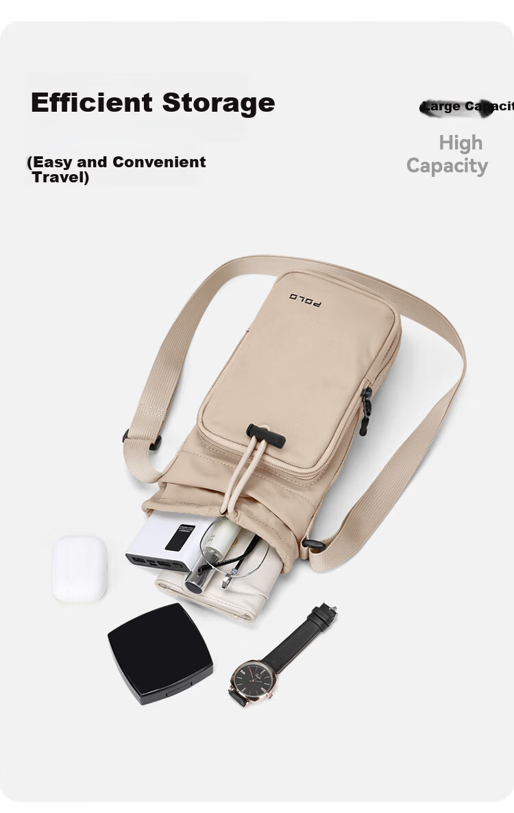 POLO Women's Drawstring Shoulder Bag Large Capacity Phone Bag Sports Crossbody Bag with Water Bottle Holder Wide Opening Sling Bag 6