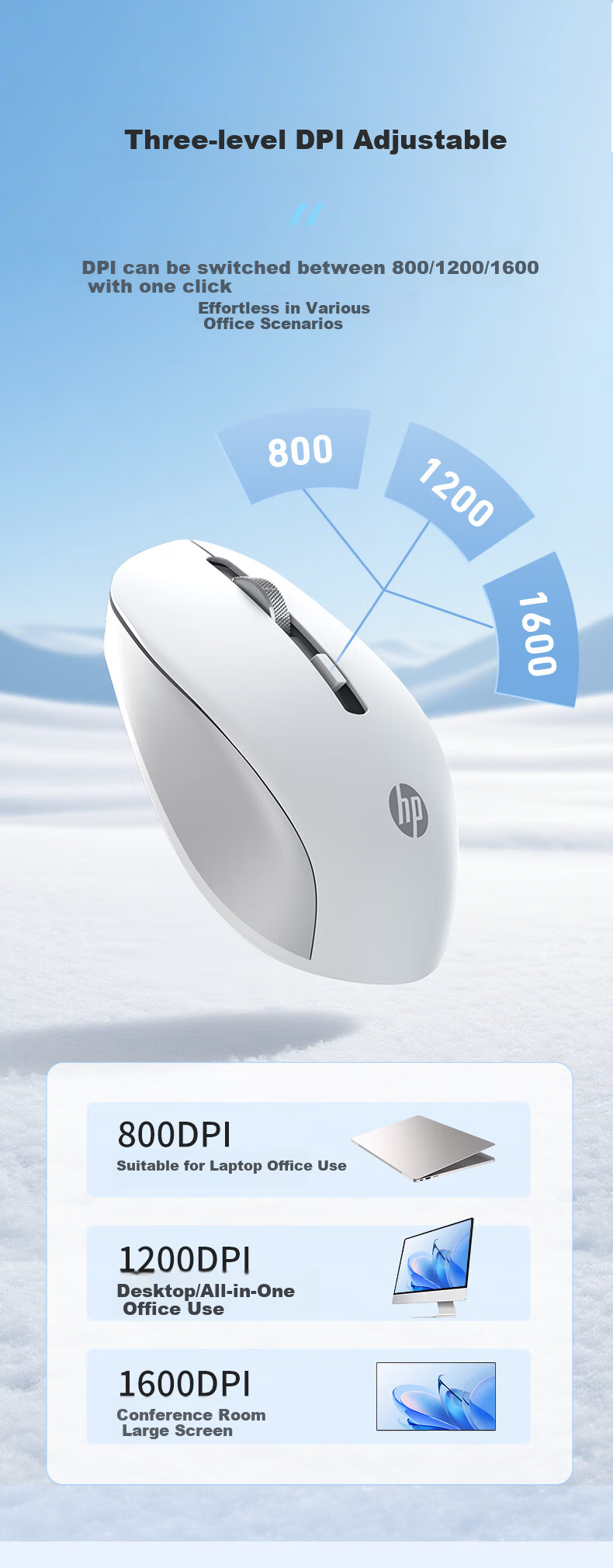HP S1000DC Wireless Bluetooth Dual-Mode Rechargeable Mouse, Type-C Charging, Quiet Wireless Bluetooth Office Mouse, Black 6