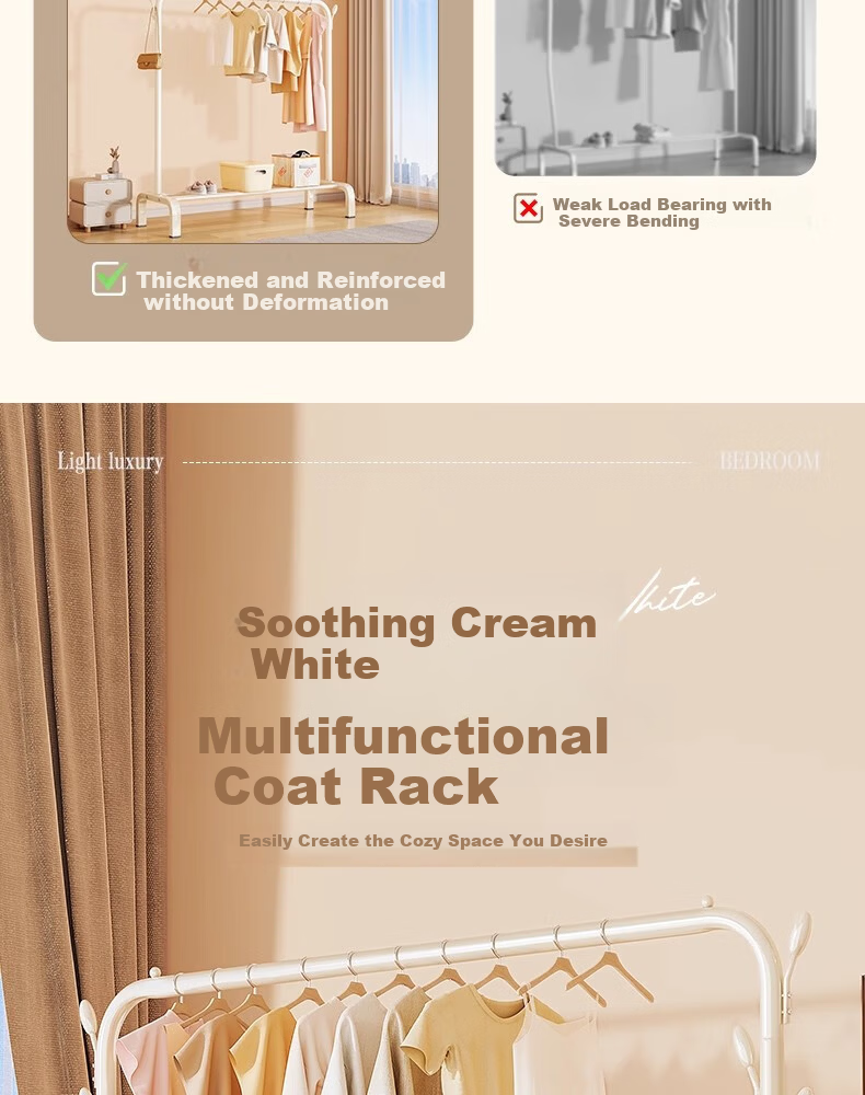 Chibilun Floor Standing Coat Rack Bedroom Clothes Hanger Balcony Home Storage Organizer Indoor Simple Drying Rod 2
