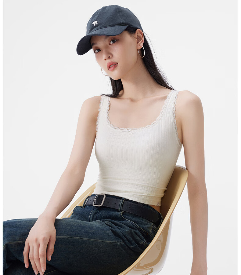 Half Lace Padded Vest Camisole Slim Fit Back Coverage Side Breast Support Bra Integrated Oxygen Blue (Short) M 28