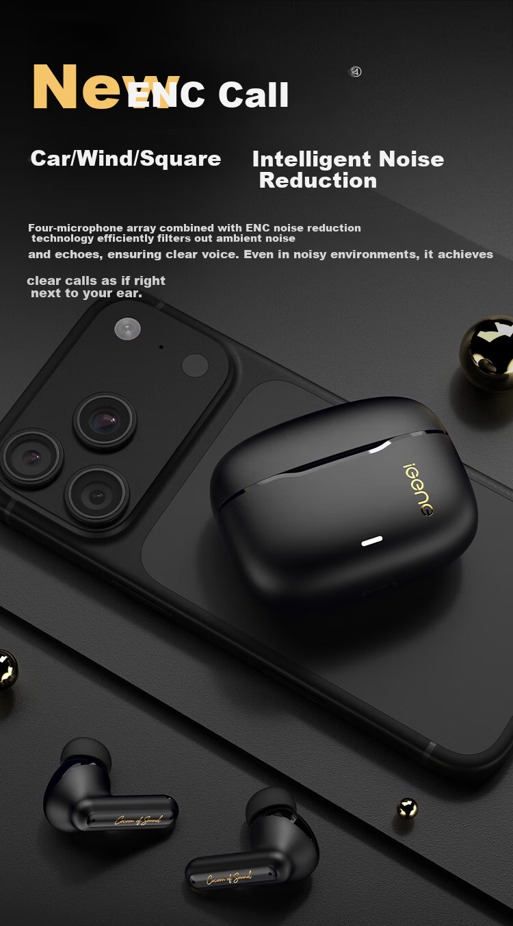 IGene 4-Mic Noise Cancelling All-in-One 6.0 Bluetooth In-Ear Active Noise Cancelling Wireless Music Gaming Earphones Long Battery Life Compatible with Huawei Apple Xiaomi Oppo OnePlus Vivo 10