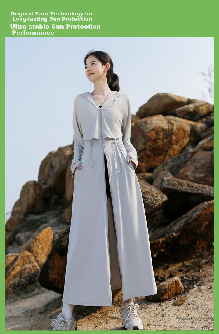 Combo Women's Summer Waist-Cinched Full-Length Cycling Ice Silk Sunscreen Dress UV Protection Outdoor Driving Windbreaker 2