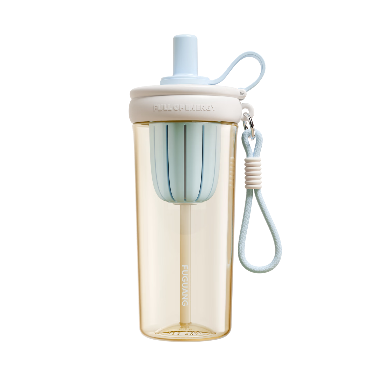 Fuguang Large Capacity PPSU Straw Plastic Water Bottle for Men, Women, Students, and Children with Carry Strap Outdoor Tea Cup Blue White 760ML