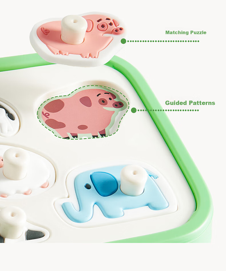 BG-BABYGO Montessori Early Education Animal Matching Puzzle Baby Building Blocks Food-Grade Silicone Chewable Educational Toy 12