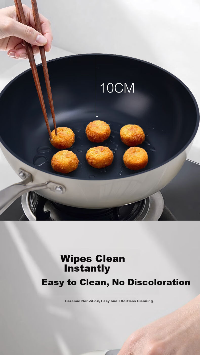 Maybale Titanium Color Non-Stick Ceramic Frying Pan Household Gas Stove Flat Bottom Cherry Red 30cm 9