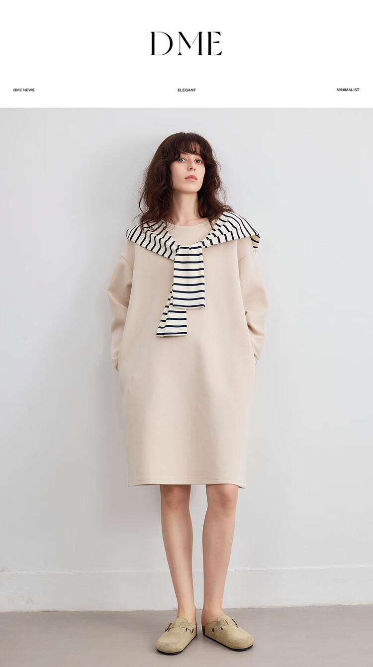 Demana Detachable Cape Hood Autumn Urban Casual Air Layer Crewneck Sweatshirt Dress Loose Slimming Women's Dress 1