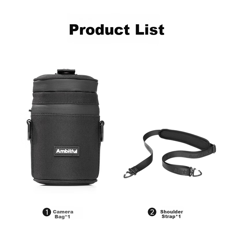 AMBITFUL Zhijie Lens Bag Storage Pouch Protective Case for Canon Nikon Sony Fuji Sigma Tamron DSLR Mirrorless Camera Lens Sleeve Barrel with Waist Hanging/Shoulder Strap 26