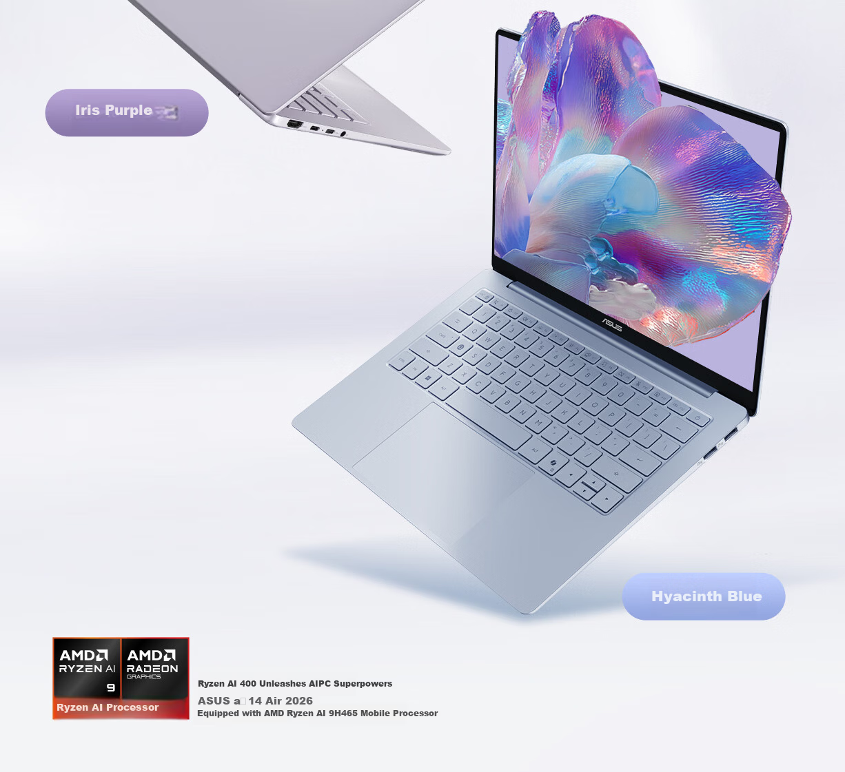ASUS Adou 14 Air 2026 Ultra-Lightweight AI Laptop AI9 H 465 32GB 1TB 2.8K High Refresh 1100nits Long Battery Life [National Subsidy] Blue 2