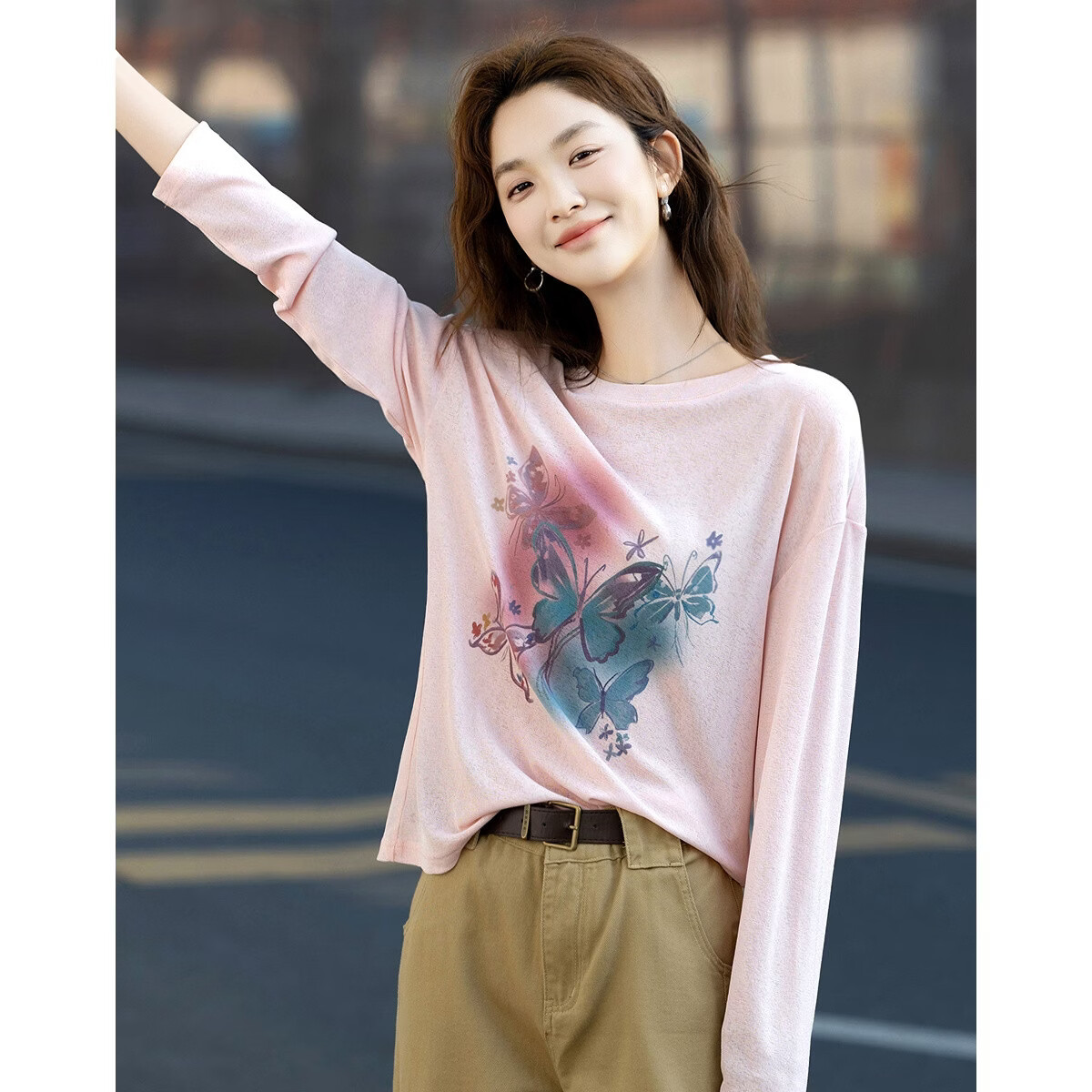 Demana Butterfly Gradient Summer Lazy Hazy Matte Texture Printed Loose Slimming Conceal T-Shirt for Women Premium Feel