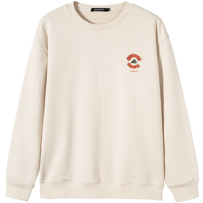 Gxgjeans Men's New Fleece-Lined Printed Pullover Crewneck Sweatshirt Couple Beige-1 175/L
