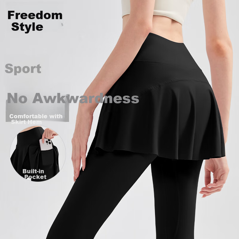 Free Style Women's High-Waist Hip-Lifting Yoga Skirt Pants, Two-in-One Sports Fitness Pilates Dance Badminton Outdoor Cycling Trousers