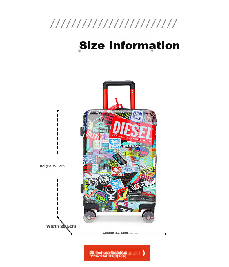 DIESEL Luggage Trendy Personalized Print Large Capacity Unisex Student Travel Suitcase PC Trolley Case 28 Inch Check-in Size 6