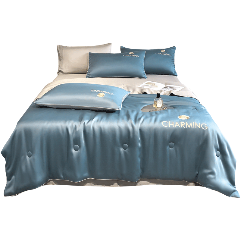Wuyinliangpin Class A Ice Silk Summer Quilt Set of Four Pieces for 1.5/1.8 Meter Bed, Cool Thin Quilt for Summer, Air Conditioning Quilt, Duvet Insert 200*230cm