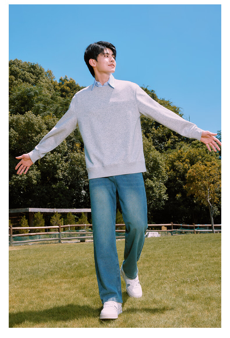 Baleno Loose Round Neck Sweatshirt for Men, Spring And Autumn Trendy Oversized Plus Size Top, Casual Versatile Solid Color Jacket for Me 4