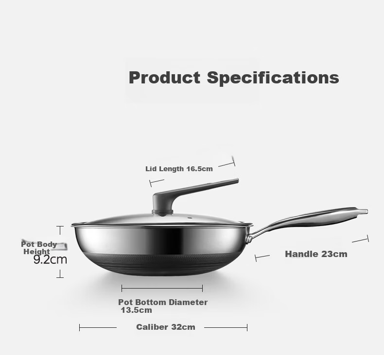Midea Non-Stick Wok, Household Frying Pan, Flat Bottom Pan, 316L Stainless Steel Cooking Pot, Compatible with Induction Cooker And Gas Stove, Frying Egg Pa 21