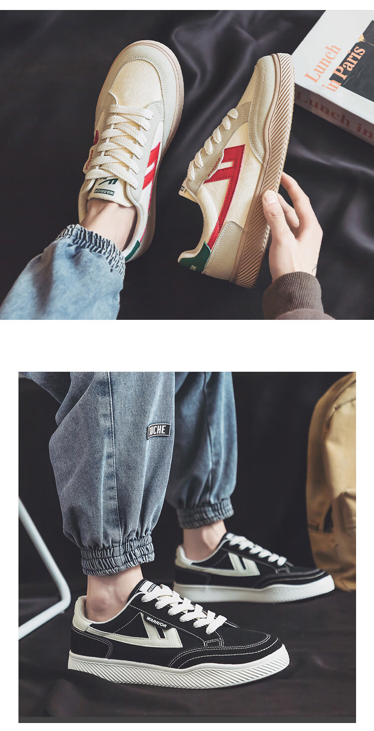 Warrior Men's Canvas Shoes Couple Casual Sneakers Comfortable Versatile Spring Men's Shoes 692 Black Beige Size 41 11