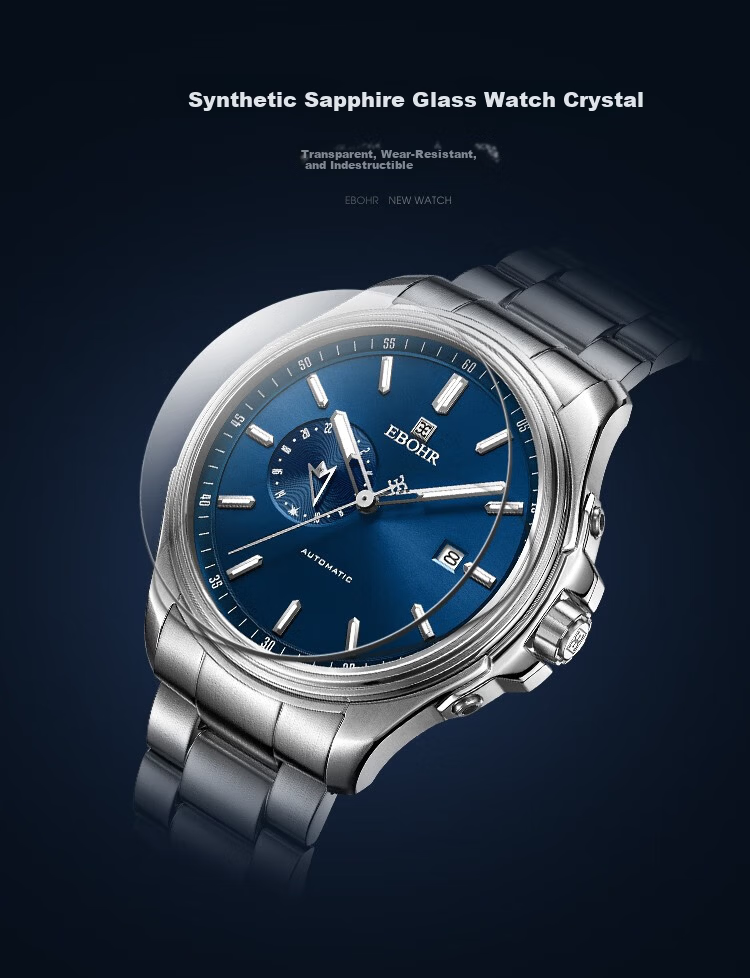 EBOHR Men's Automatic Mechanical Watch Fashion Calendar Stainless Steel Band Male Wristwatch New Year Valentine's Birthday Gift 14