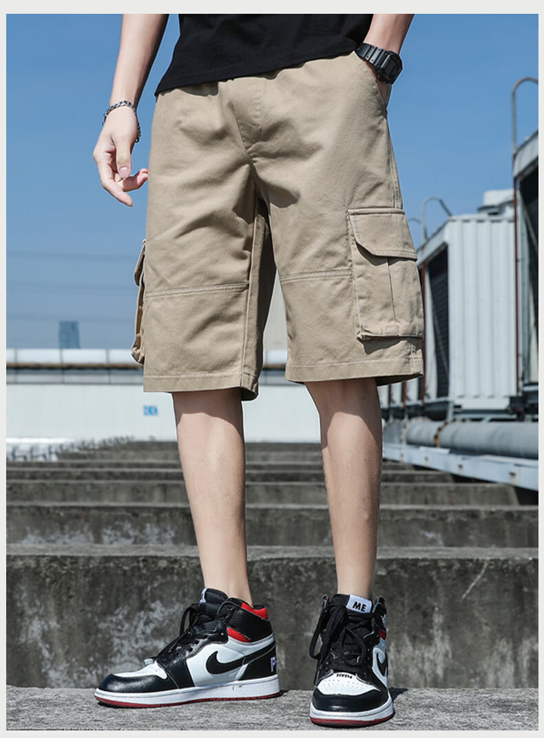 Baleno Men's Summer Thin Cotton Loose Cargo Shorts Casual Trendy Straight-Leg Mid-Length Pants 16
