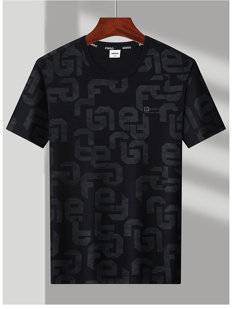 Edenbo Men's Short Sleeve Crew Neck T-Shirt Spring Summer Four-Way Stretch Lightweight Top Black 170/88A (L) 20