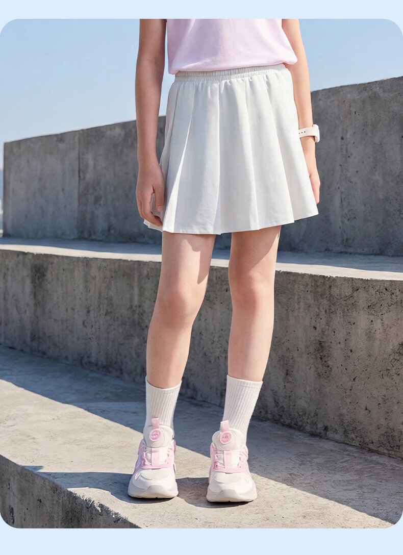 ERKE Kids Girls Summer Skirt with Built-in Safety Shorts Pleated Skirt Pure White 150 11