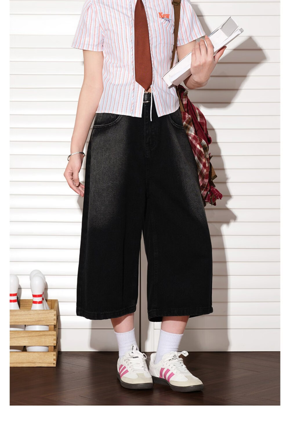 ICH MODE Vintage American Style Lightweight Washed Denim Shorts Thin Women's 2026 New Versatile Seven-Point Pants Black L 12