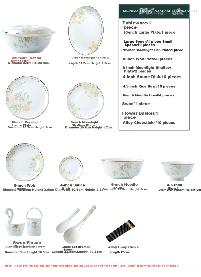 Yichen Jingdezhen Ceramic Bowl and Plate Set with Chopsticks Complete Gift Box Dinnerware Dreamy Floral Shadow 4