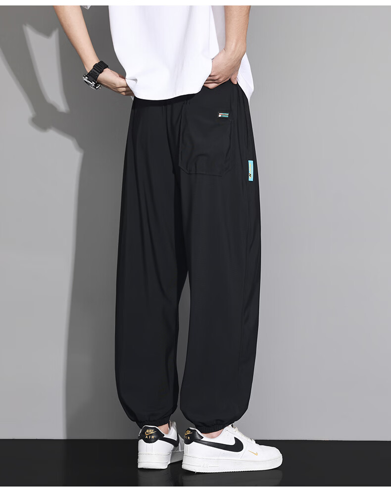 Top Youth Men's Summer Ice Silk Stretch Jogger Sports Pants Plus Size Quick-Dry Loose Casual Pants Black 8XL 6