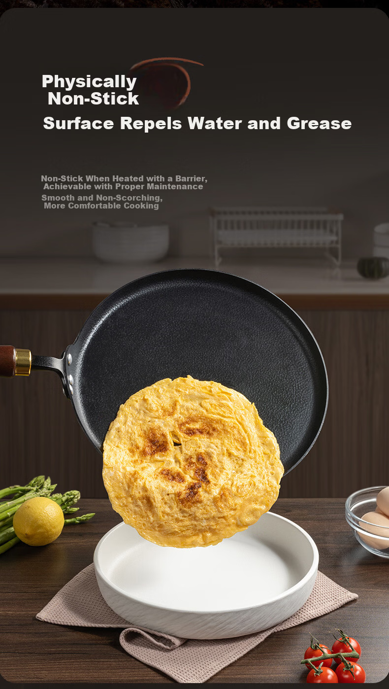 CHUI DA REN Zhangqiu Flat Bottom Iron Pan Non-Coated Non-Stick Home Use Steak Frying Pan Pancake Pan for Gas and Induction Cookers 3
