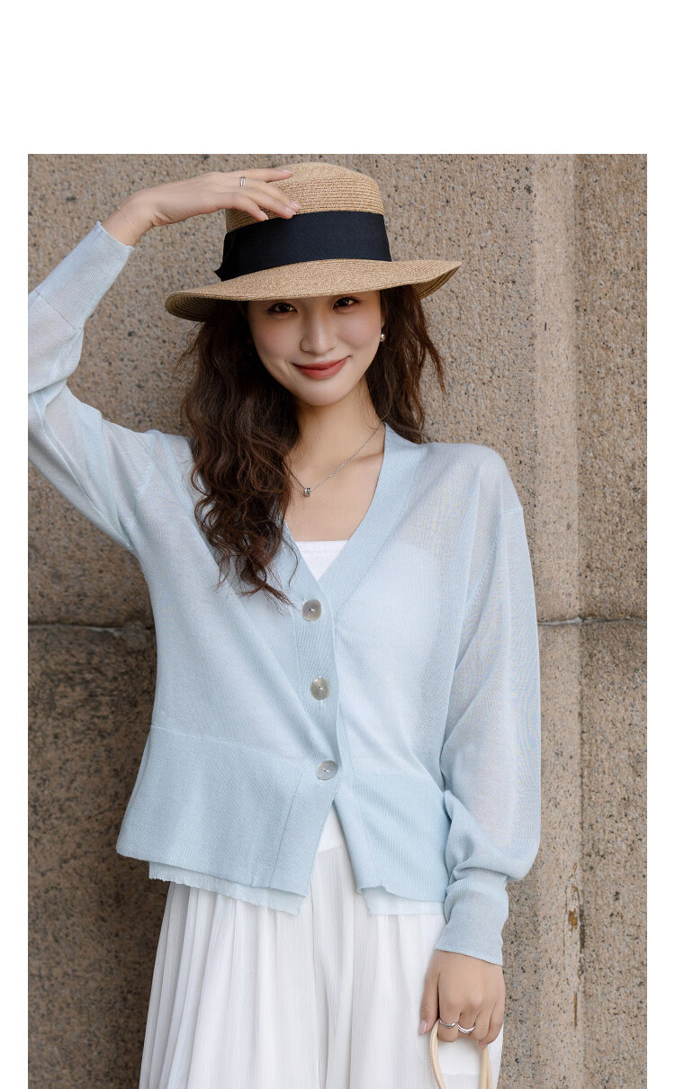 Demana [Breathable Tencel] Spring V-Neck Hollow Out Organza Spliced Loose Slim Women's Knit Cardigan 11