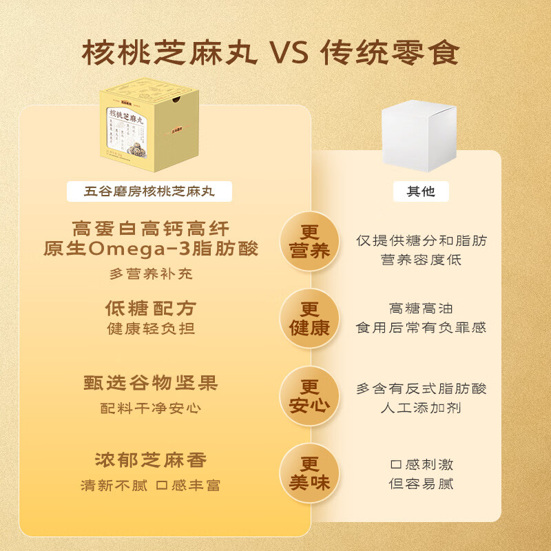 五谷磨房核桃芝麻丸儿童即食零食黑芝麻丸84g