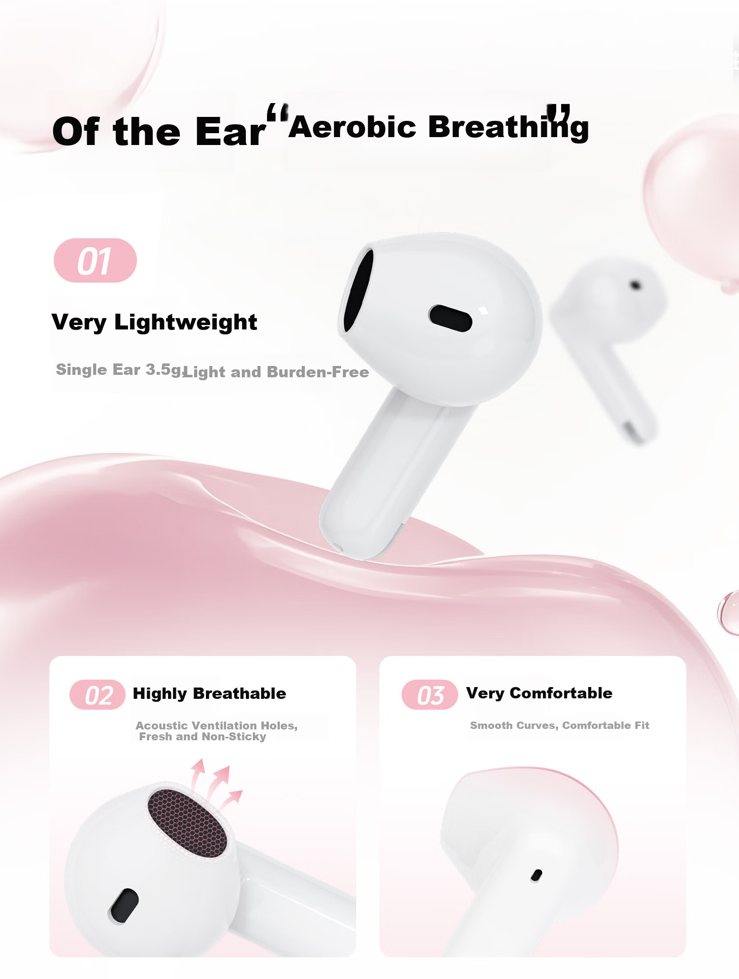 Soaiy JING SE True Wireless Bluetooth Earbuds Open Semi-In-Ear Sports Running Noise Cancelling Headphones for Apple Huawei Xiaomi Cream White Annual Meeting Gift 5