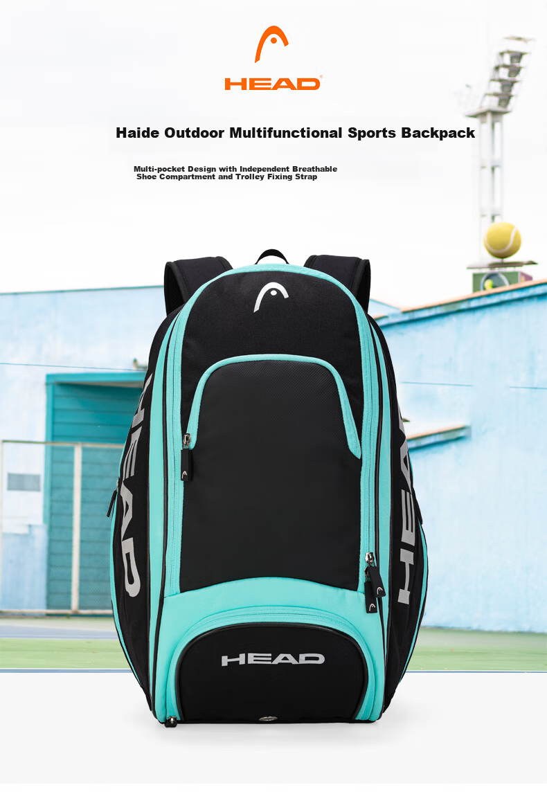 HEAD Tennis Open Tennis Double Shoulder Bag Fitness Badminton Backpack Travel Bag Multifunctional Laptop Bag 2