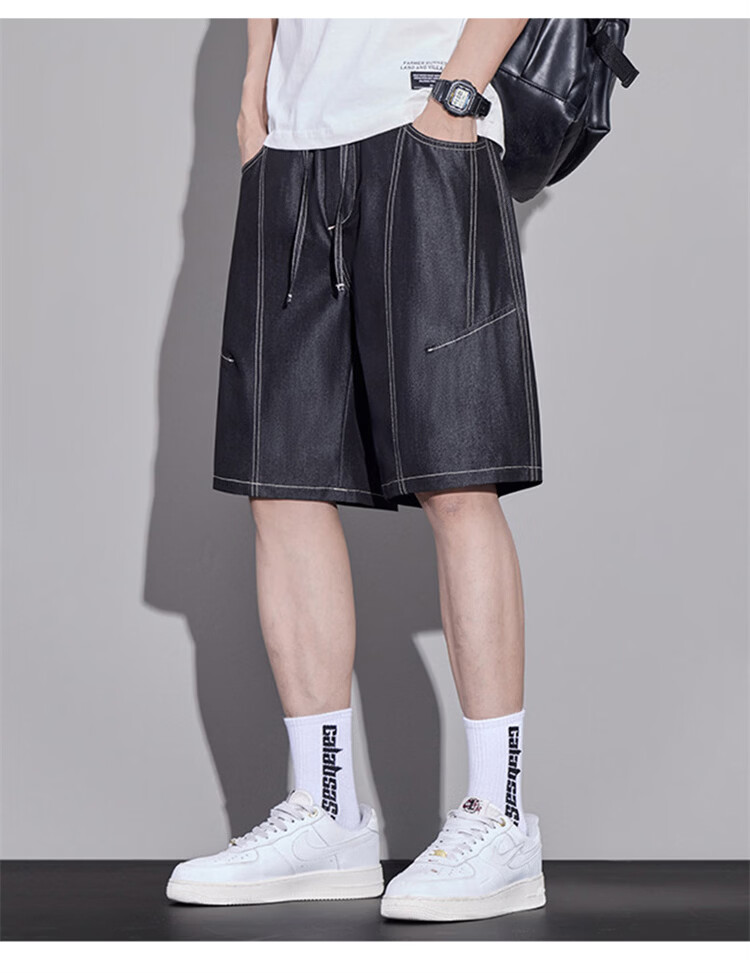 JEEP SPIRIT Men's Summer Loose Fit Blue Ice Silk Denim Shorts American Style Casual Mid-Length Pants M 3