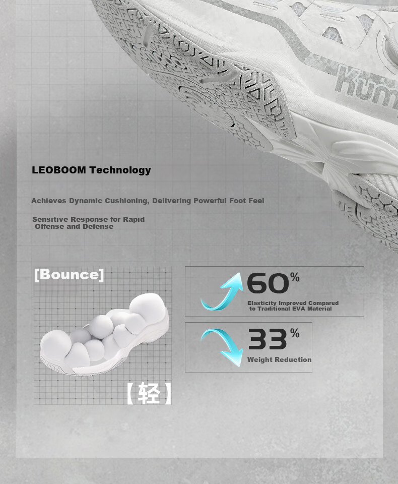 KUMPOO Featherlight D99 Badminton Shoes Anti-Twist Shock Absorption Non-Slip Button Lace Unisex White/Black Size 40 6