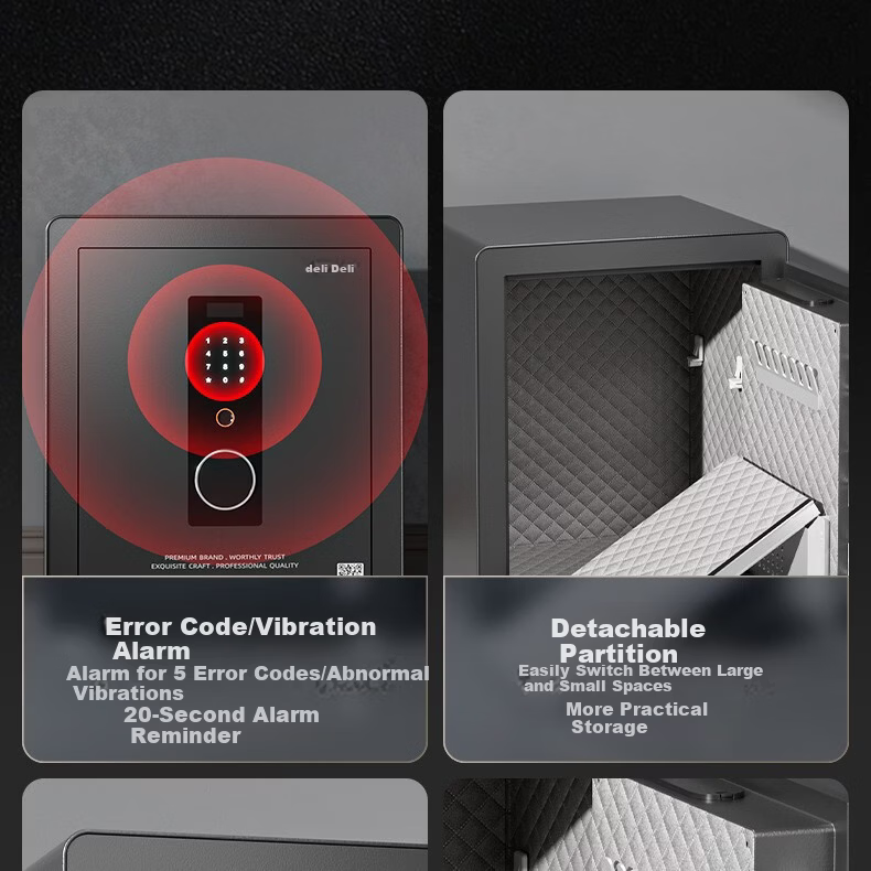 Deli Home Safe Box, 45cm Fingerprint Unlock, All-Steel Anti-Theft Portable Safe, Can Be Used As Bedside Table, AE670-Z Black 16