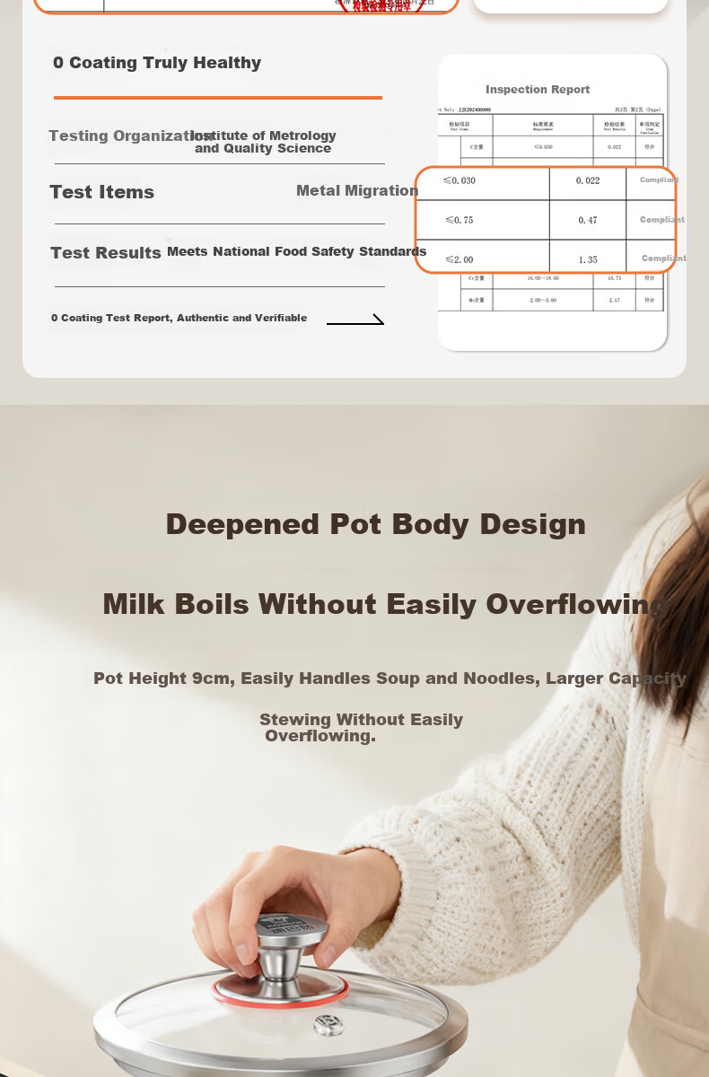 KBH 18cm 316L Stainless Steel Baby Milk Pot with Steamer Basket, Multi-functional Infant Cooking Pan for Boiling and Frying 5