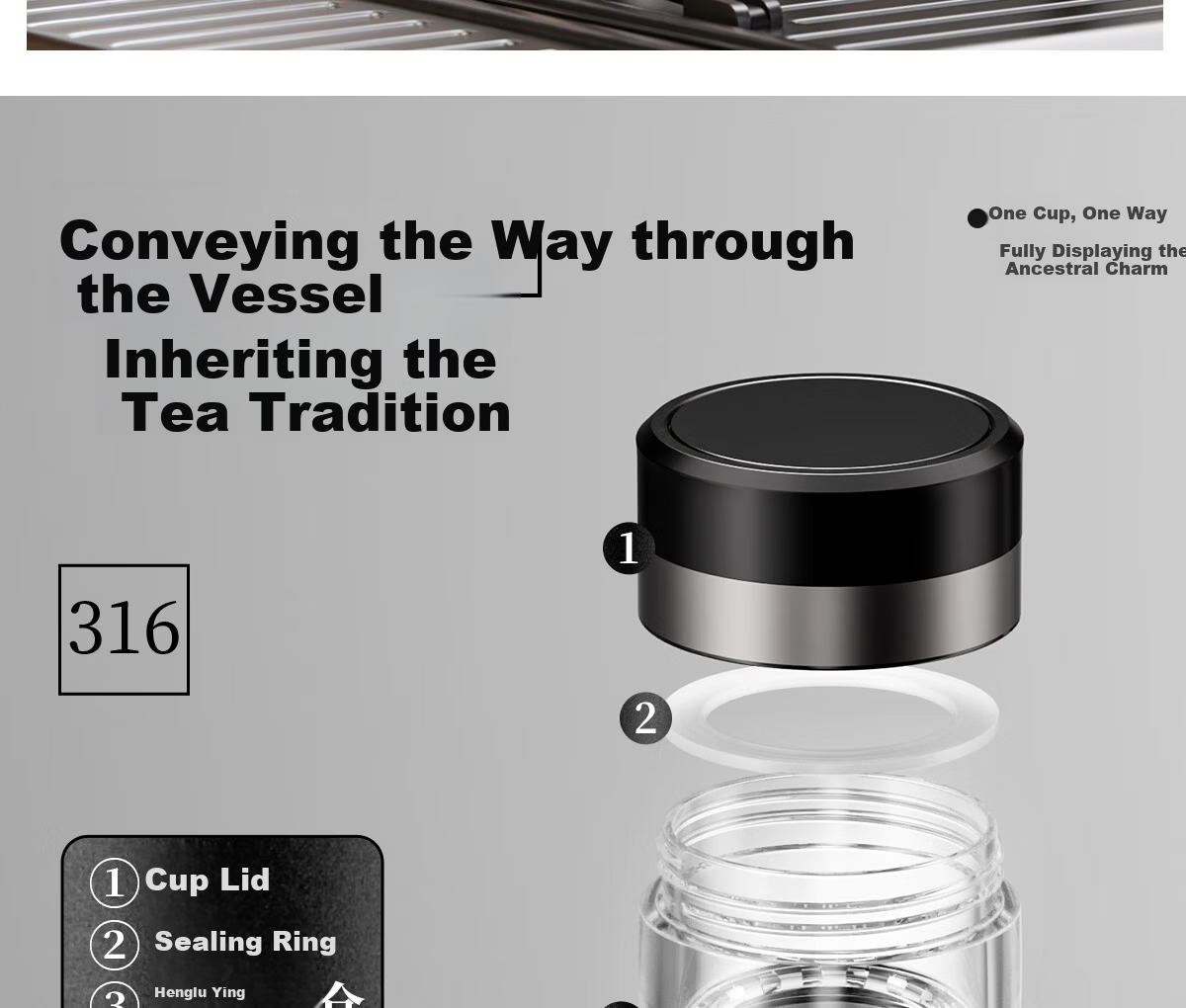 NRMEi Insulated Tea Separation Smart Water Bottle 316 Stainless Steel Men's Business Office Car Travel Gift Cup 24