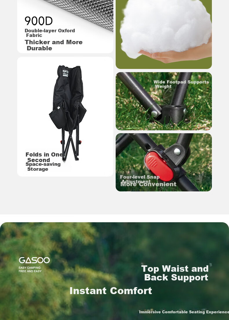 Gosoo Outdoor Folding Chair Camping Chair Padded High Back Moon Chair Dual-Use Recliner Nap Chair Lazy Rest Chair 2