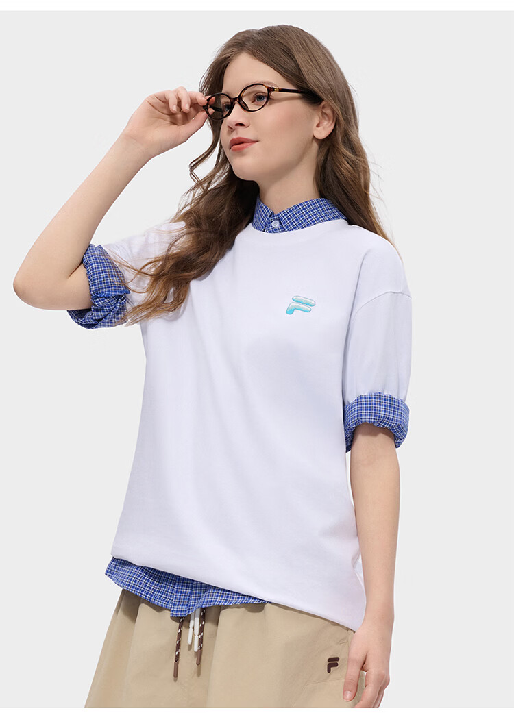 FILA FUSION Trendy Couple's Knitted Short Sleeve Shirt 2026 Summer Loose Fit Cool Cotton T-Shirt 77