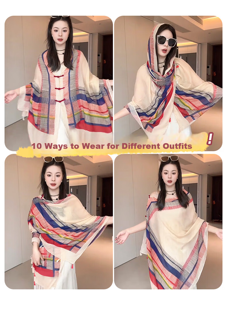 Jian Cai Premium Printed Silk Scarf for Women 2026 New Shawl Travel Sun Protection Gauze Scarf Ethnic Style Frog Button Wrap Beach Outerwear 2