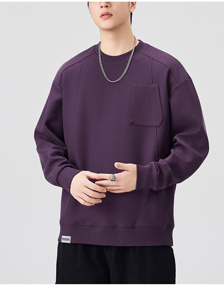 MARK FAIRWHALE Men's Sweatshirt Spring and Autumn American Style Crewneck Casual Loose Fit Trendy Black XL 12