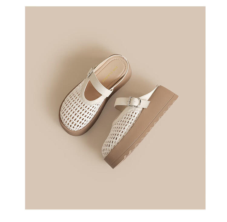 ZHR Baotou Women's Thick-Soled Roman Woven Slip-On Lightweight Outdoor Sandals LR30 Beige Size 37 12