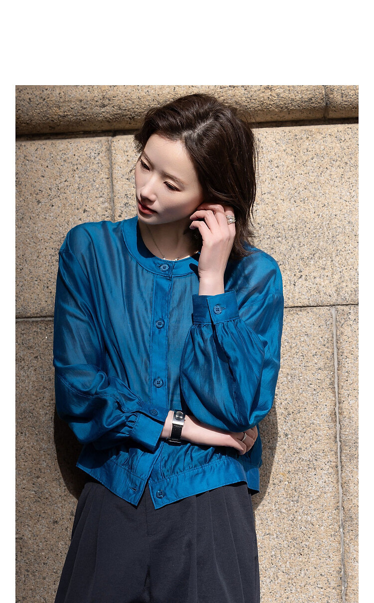 Demana [Smooth Tencel] Spring Lightweight Outdoor Crew Neck Wrinkled Hem Loose Short Petite Women's Jacket 11