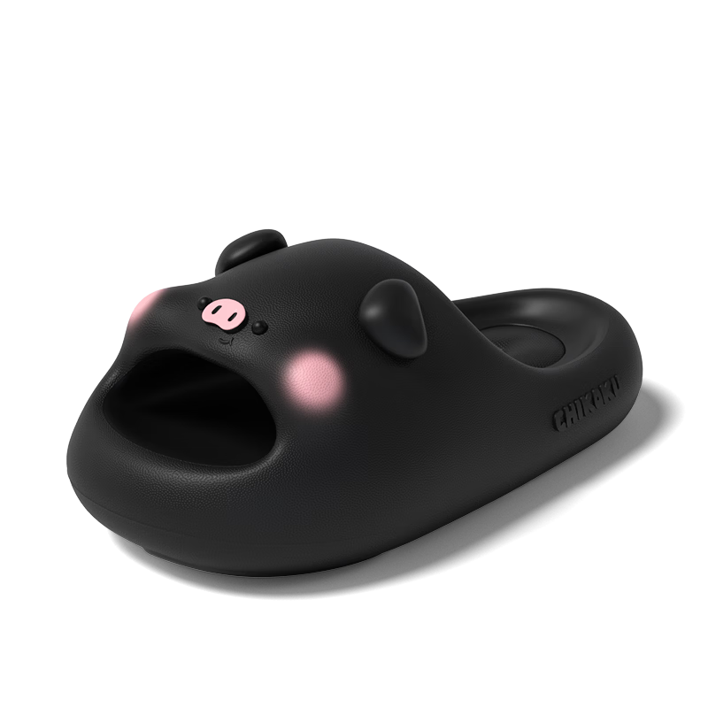 Chikoku Cute Pink Pig Cartoon Slippers Women Summer Home Thick Sole Non-Slip Couple Outdoor Sandals Men