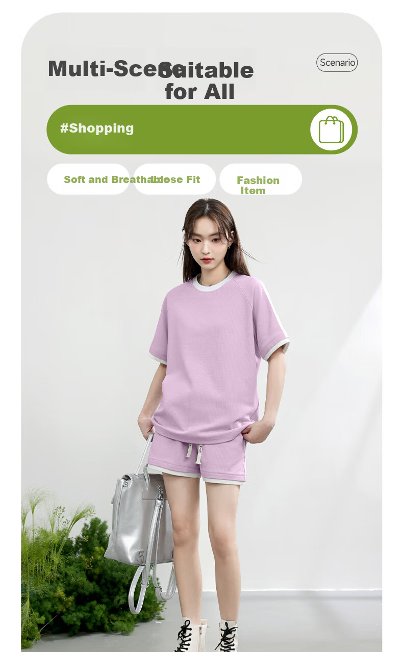 MJ STYLE Women's Short Sleeve and Shorts Set 2026 Summer New Trendy Sports Casual Homewear T-Shirt and Pants Set 9