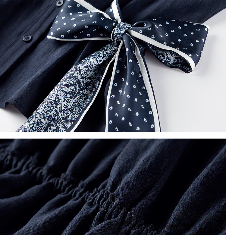 Shangdu Bila Linen Tencel Commuter Shirt Women Spring Summer Printed Tie Pleated Waist Slimming Blouse Turn-down Collar Top 28