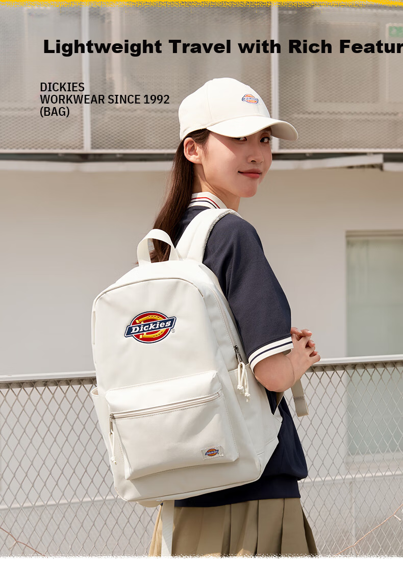 Dickies Embroidered Large Capacity Backpack for Middle and High School Students, Travel and Commuting, Unisex School Bag, Light Gray 2