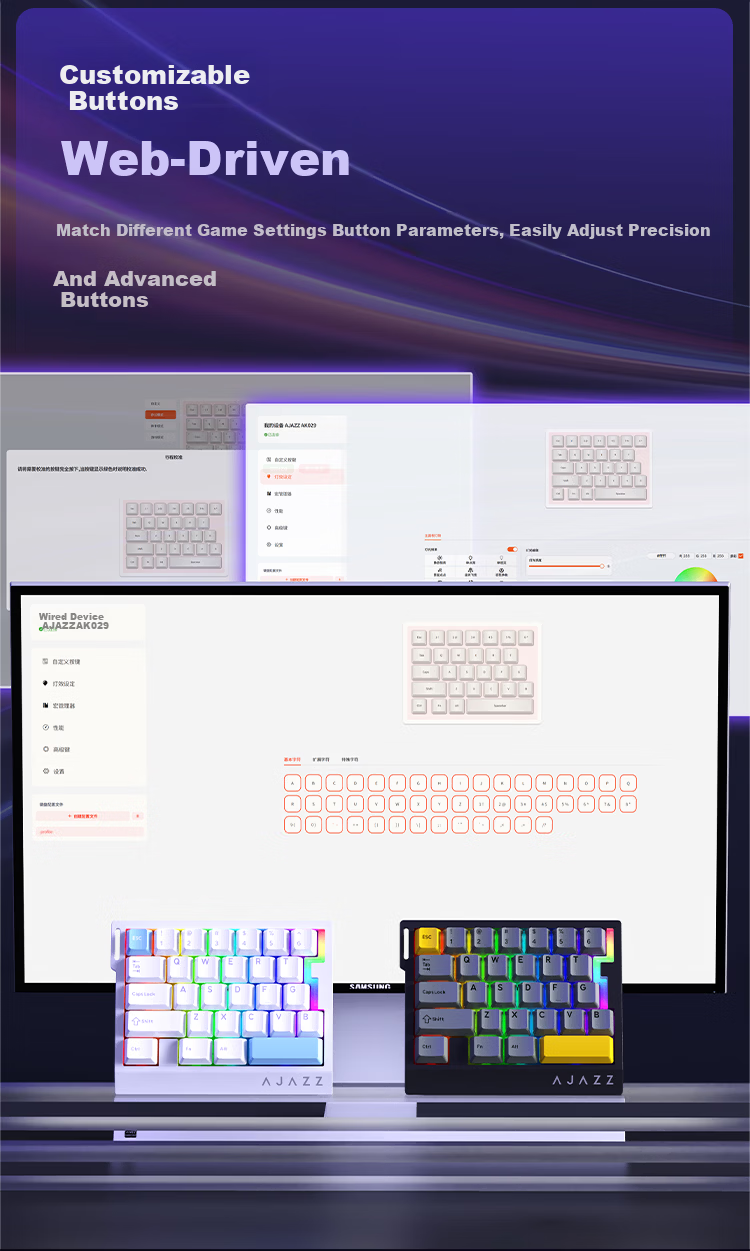 AJAZZ AK039 Magnetic Switch Keyboard 8K Report Rate RT0.01 Low Latency One-Handed Keyboard RGB Lighting Metal Knob Gaming Office 38 Keys Transparent Black Pink Silver Ear Silent Magnetic Switch 8